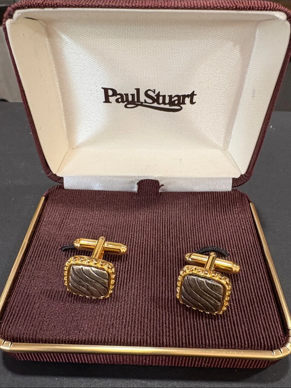 Paul Stuart Gold and Brown Textured Square Cuff Links